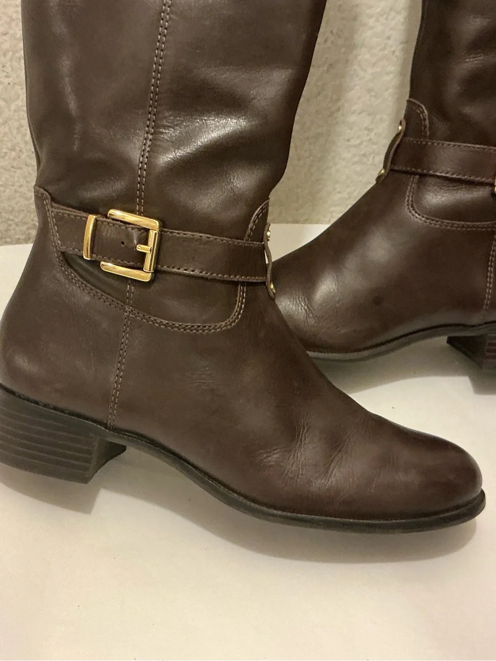 Banana Republic Sloanne Dark Brown Leather Knee Boots with Gold Buckle
